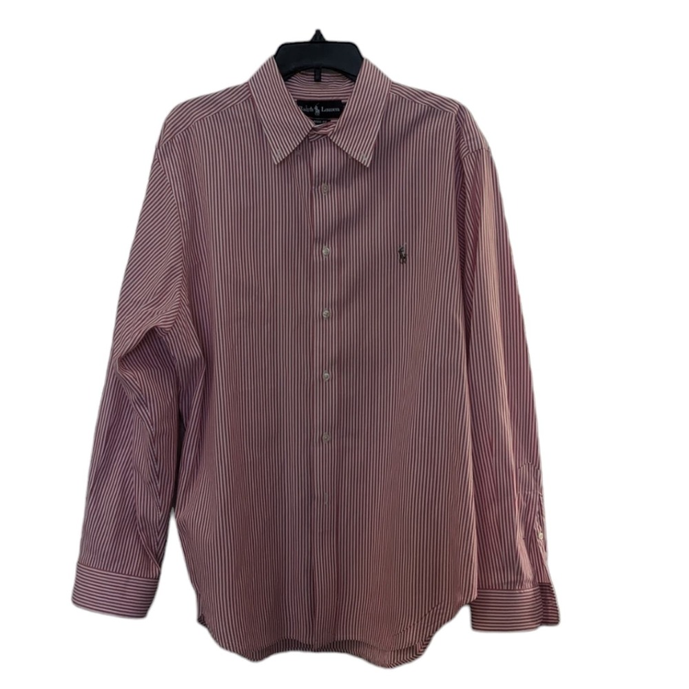 Ralph Lauren Men's Red and White Striped Dress Shirt